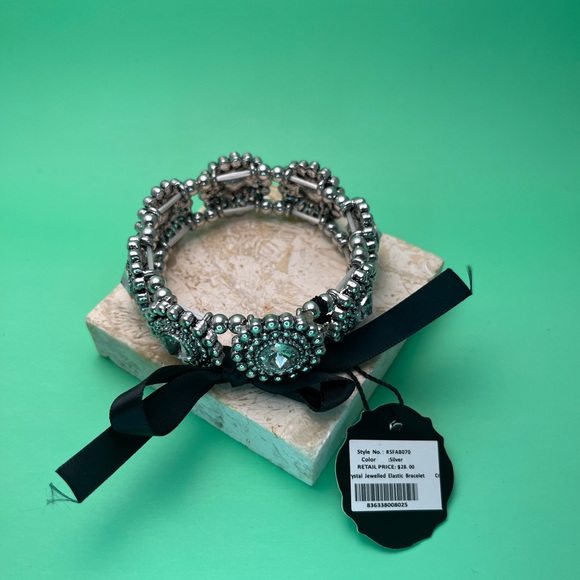 Silver Crystal Jewelled Stretch Bracelet - Picture 3 of 10
